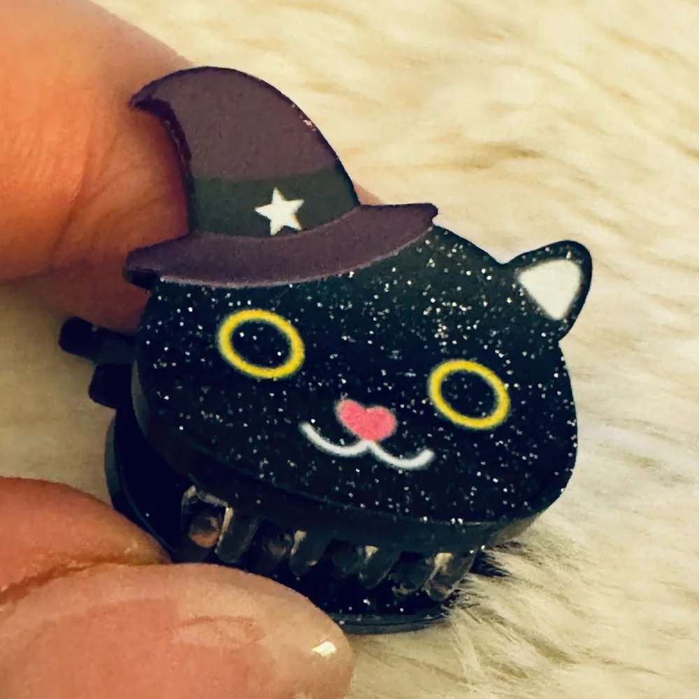 Hair Clip Black Cat Witch Hat  for Kids